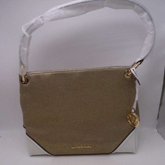 Michael Kors Nicole Gold Fabric/Leather Medium New - Picture 1 of 6